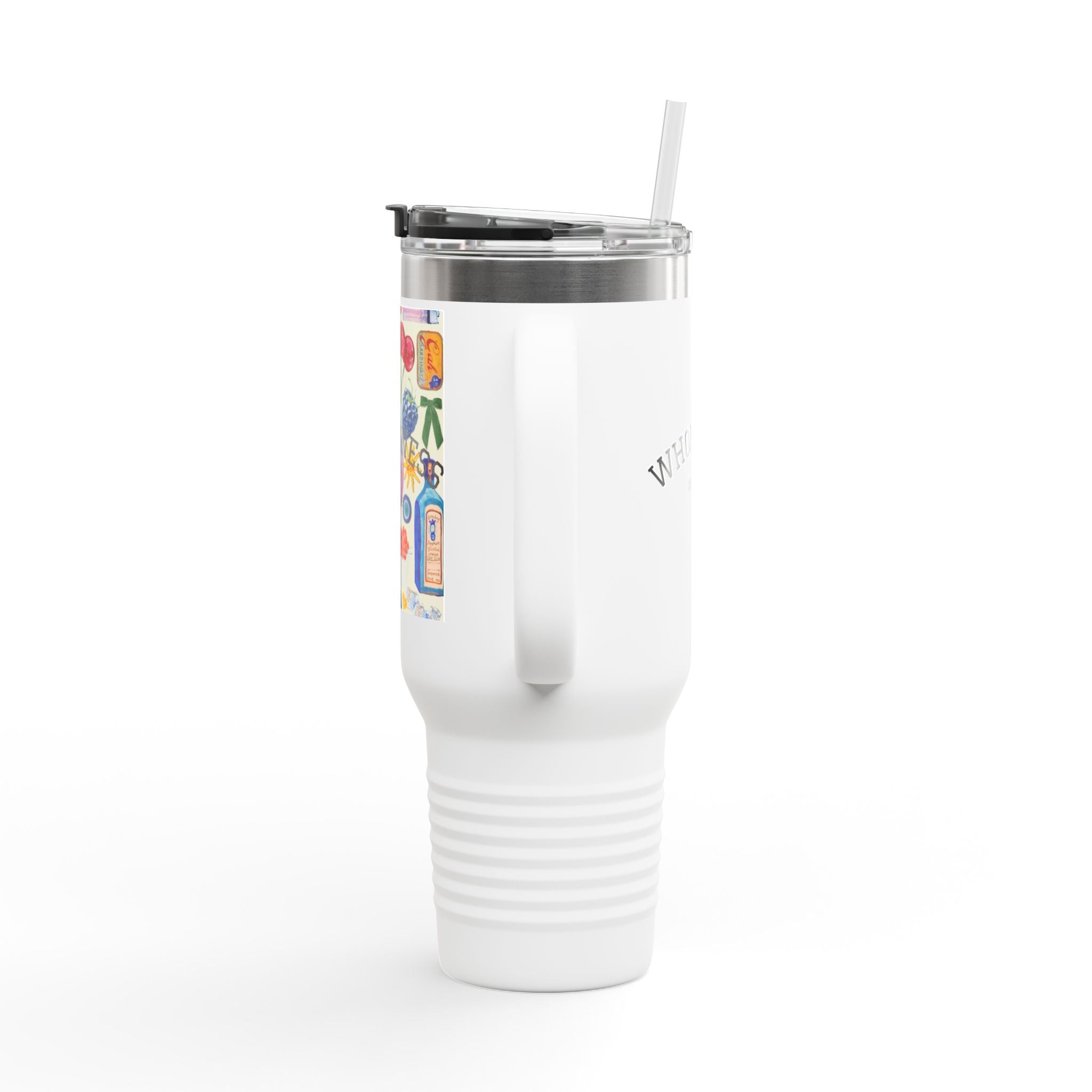 40oz Insulated Travel Mug — Colorful Wellness Bottle Illustration