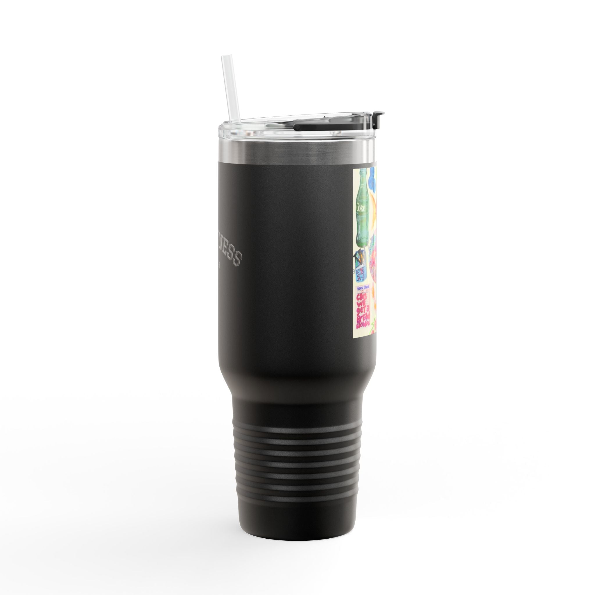 40oz Insulated Travel Mug — Colorful Wellness Bottle Illustration