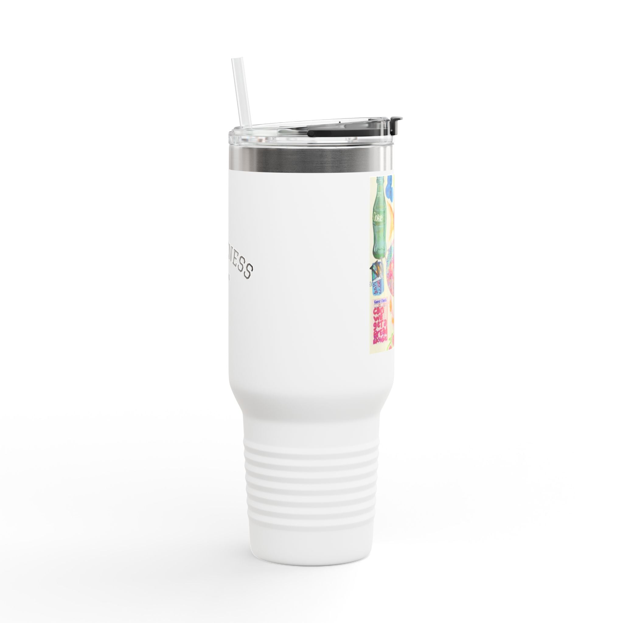 40oz Insulated Travel Mug — Colorful Wellness Bottle Illustration